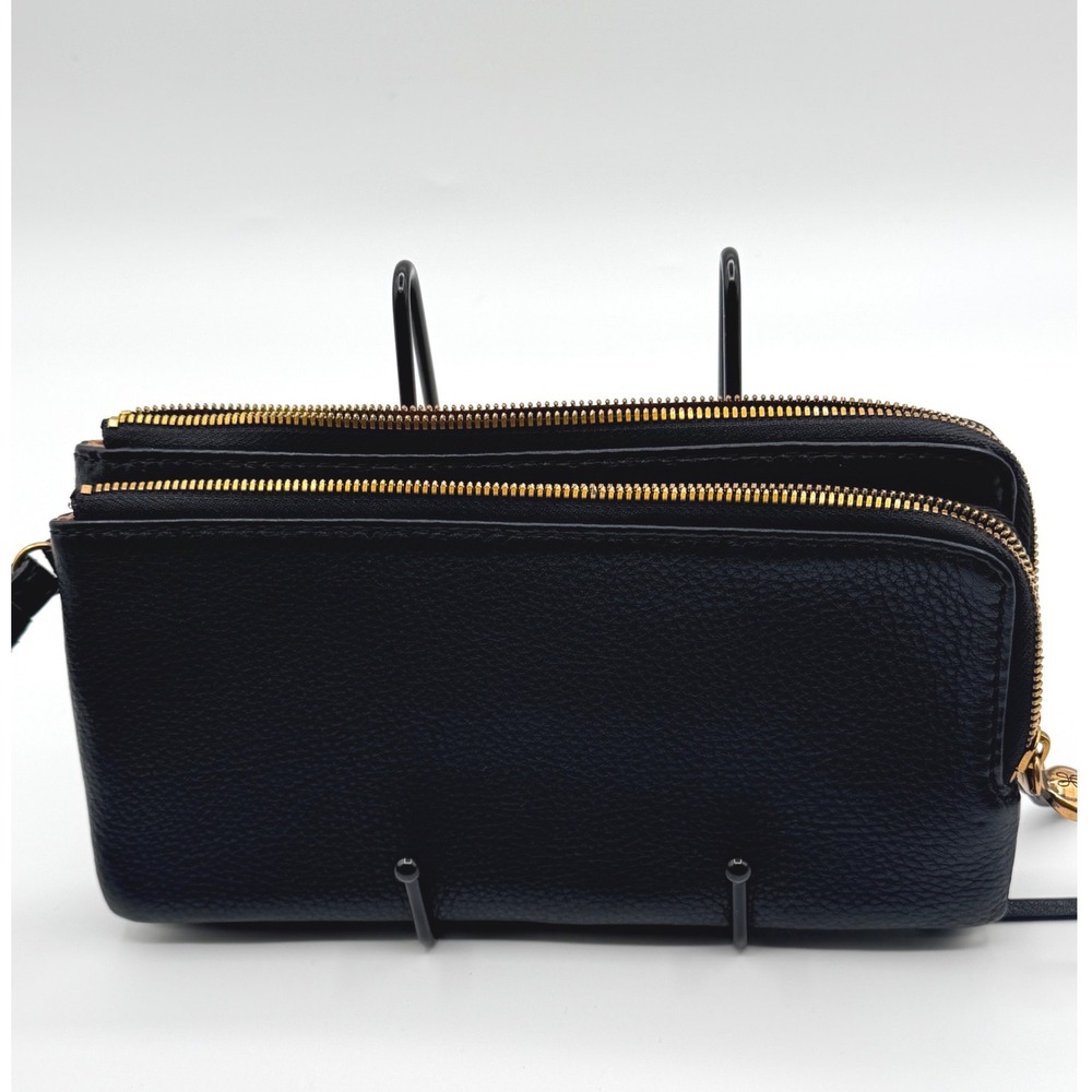 Hobo Dayton Argentina Double Zip Wallet Black Pebble Leather Wristlet Organizer - Picture 2 of 9